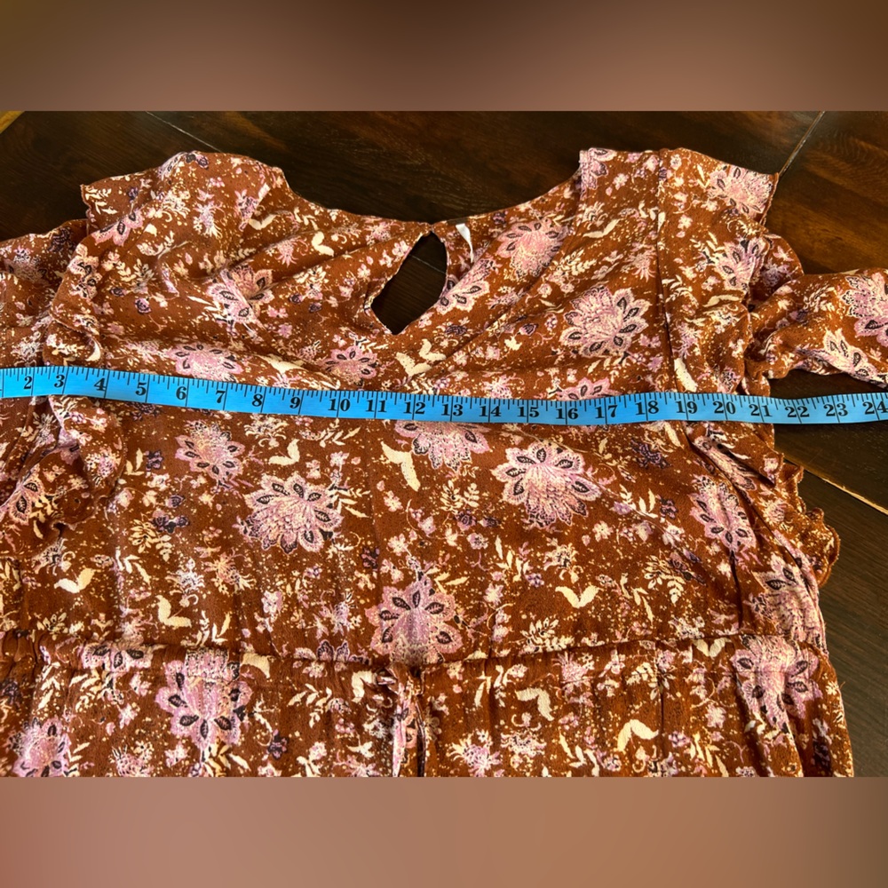 Free People Lux Floral Jumpsuit Women’s S Ruffle Drawstring Brown Pink Crop Leg - Picture 11 of 16
